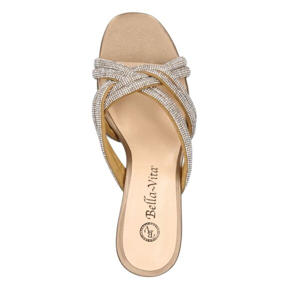 Bella Vita Carmen Heeled Slip-On Sandals Metallic Bronze Suede Block Heel 9 Wide - Picture 3 of 14